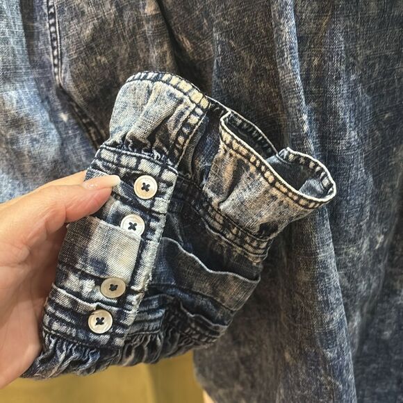 Sea New York Blue acid denim Ruffled Blouse, M - Picture 7 of 12